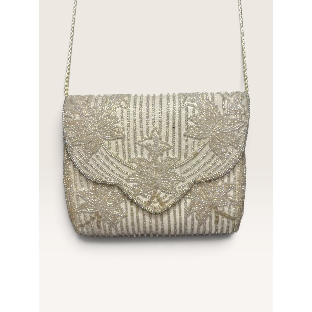 Vintage La Regale Cream White Beaded Evening Shoulder Bag MCM Art Deco
